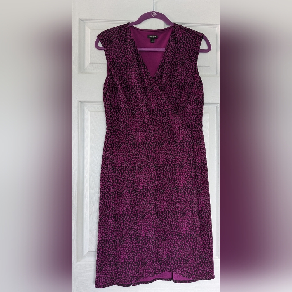 Ann Taylor faux wrap dress size 6 in deep plum and black leopard print